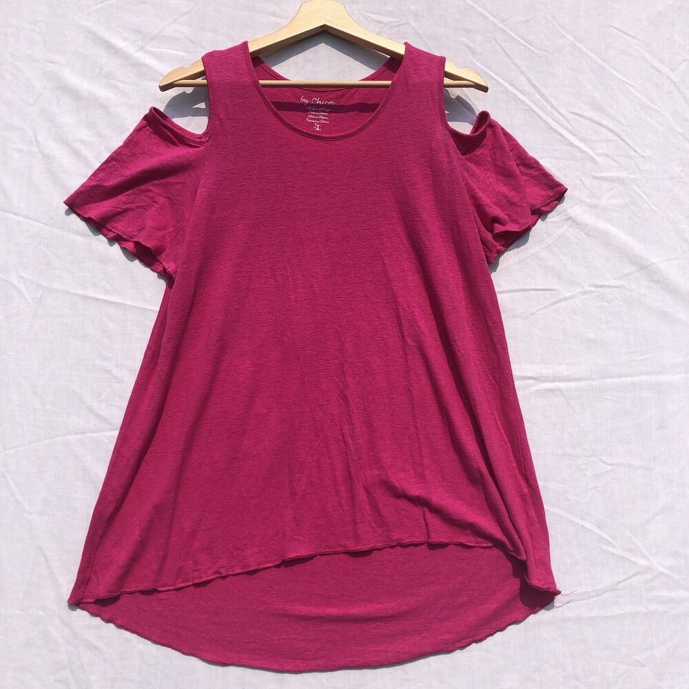 Chico's Bright Pink Cold Shoulder Top Size 1 Linen Blend